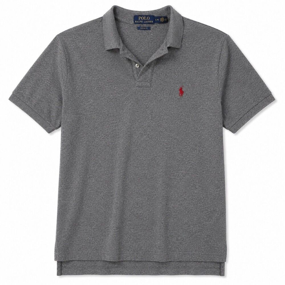 Polo Ralph Lauren Custom Fit Polo Shirt Men’s Large Gray Red Pony Short Sleeve